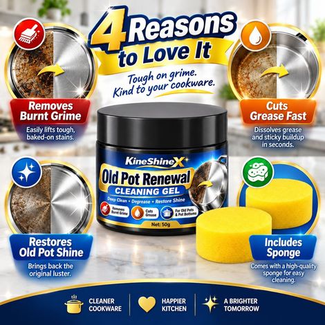 KineShineX Home Renovation and Cleaning Gel for Old Pots and Pans: Removes Black Stains and Grease from the Bottom of Pots and Pans. (1/4)