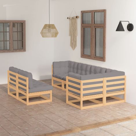 7-tlg. Garten-Lounge-Set mit Kissen Massivholz Kiefer (1/5)