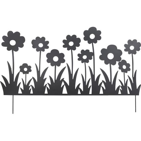 Bordure Décorative de Jardin en Métal Noir à Planter 111 x H 65 cm - Motif Fleurs - Livraison gratuite