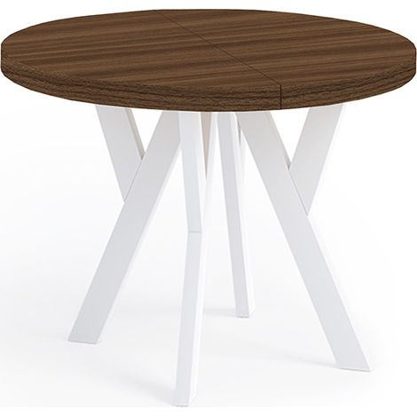 Table de salle à manger ronde extensible PERO, style loft, scandinave, diamètre : 110 / 160 cm, couleur : Franklin noyer / blanc (1/4)