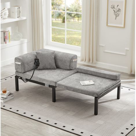 Sofá cama 176x81x64 cm gris claro, plegable y extensible, terciopelo y madera, MEUBLIV (1/5)