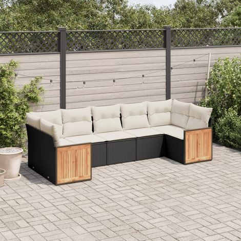 Set de comedor de jardín 7 pzas y cojines ratán sintético negro vidaXL (1/5)