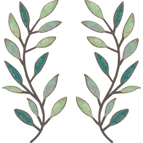 Lot de 2 branches d'olivier en métal pour décoration murale, salon, couloir, extérieur (couleurs vives) (1/4)