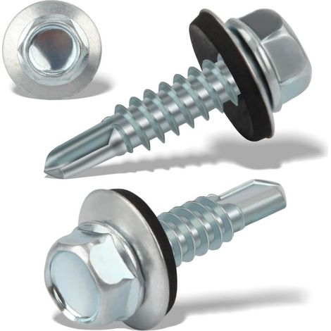 60 Pcs Vis Autoforeuse Métal 6,3 X 25 mm Inox Bac Acier Toiture Taraudeuses Tôle Trapézoïdale Tête Hexagonale Rondelle Étanchéité Galvanisées Argenté