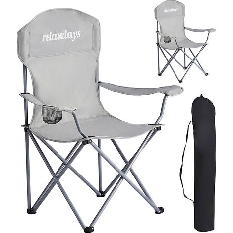 Relaxdays Camping Stuhl, 2er Set, faltbar, Tragetasche, Getränkehalter, 150 kg, Klappstühle, Polyester, Metall, grau