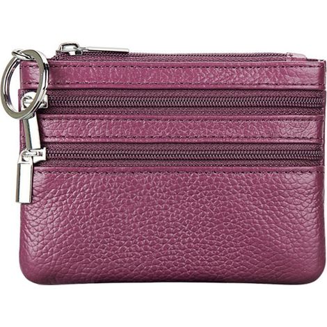 Porte-monnaie court en cuir avec porte-clés (violet) (1/3)