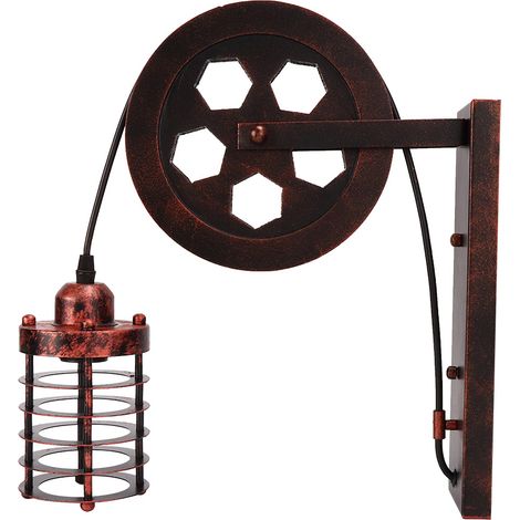 Applique murale style industriel vintage avec poulie de levage, culot E27, idéale pour la décoration de cafés, restaurants et établissements de restauration (110-220 V). (1/5)
