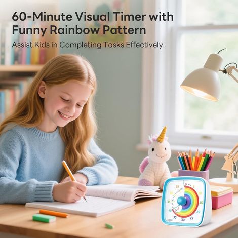 Minuteur visuel de 60 minutes avec compte à rebours arc en ciel et fonction de mise en sourdine du clignotement pour enfants adultes maison cuisine et bureau bleu (1/5)