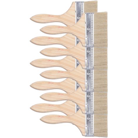 Ensemble de 10 brosses avec tête large et plate, poils synthétiques, manche en bois et outils de nettoyage (1/5)
