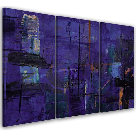 Quadro su tela 3 paneli, Astrazione dipinta a mano viola - 120x80 (1/5)