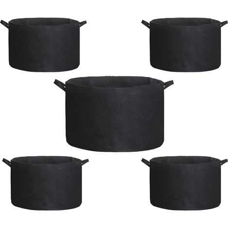 MINKUROW Paquete De 5 Bolsas De Plantación Bolsas De Plantación Redondas No Tejidas Con Asa 25 Galones Saco De Verduras De Jardín Maceta De Geotextil Para Patata Tomate Zanahoria Fresa Flores Negro 95 (1/5)