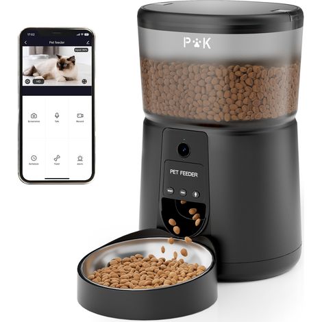 Distributeur Croquettes Chat Automatique avec Caméra 1080P, 2,4 G WiFi Distributeur de Croquettes pour Chat avec APP Vidéo Audio Vision Nocturne Bol en Acier Inoxydable, 1-8 Repas par Jour