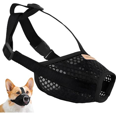 Dog Muzzle, Soft Muzzles for Dogs, Breathable Dog Muzzle, Mesh and Nylon Dogs Mask, Suitable for Weighing 30-50 Pounds, Prevent for Barking, Biting and Chewing (Black, L)