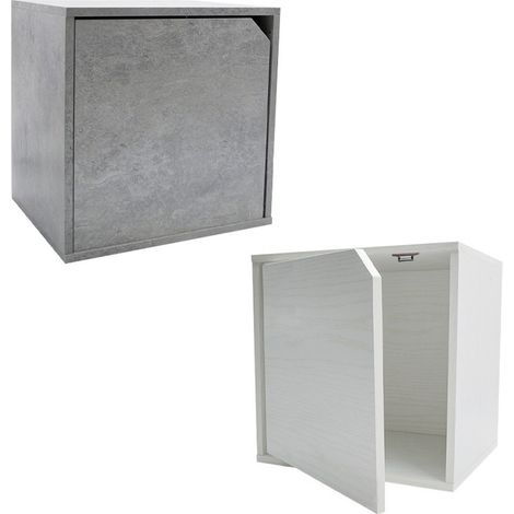 13232 Cubo modular librería cemento de fresno con puerta de apertura magnética  Color: Blanco