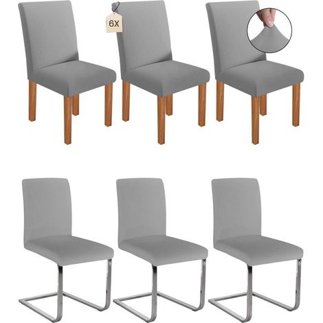Housses de chaise extensibles pour chaises de salle à manger, lot de 6, gris clair (1/5)
