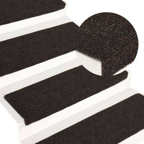 15 pz Tappetini per Scale,Tappeti Antiscivolo per Scale Interne per Bambini, Anziani e Animali Tessuto Agugliato 65x21x4 cm CWW791936 BonneVie (1/5)