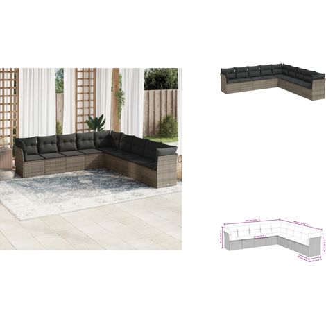 vidaXL Salon de jardin 9 pcs avec coussins gris résine tressée (1/3)