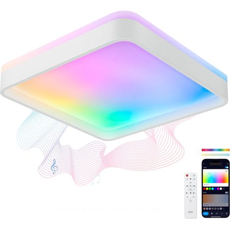 Plafonnier SmartLED carré, haut-parleur, RGBIC + CCT, 49 x 49 x 7,5 cm, 4450 lm, 35 W, App Tuya, blanc (1/5)