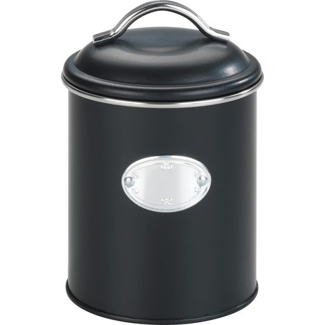 Wenko Barattolo portaoggetti Nero 1 litro, barattolo salvafreschezza, ermetico, in metallo verniciato, Ø 11,5 x 16,5 cm, colore nero (1/4)