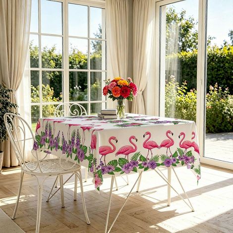 1 nappe rectangulaire rose flamant rose à imprimé floral, nappe de table lavable pour la décoration de fêtes au bord de la piscine, idéale pour les fêtes estivales. (1/4)