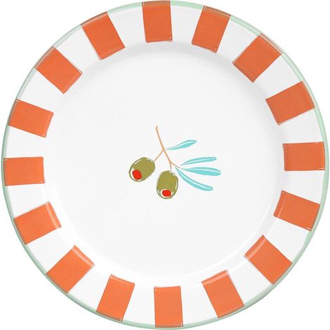 Assiette Émaillée Faite à la Main 20cm Design Olive, Robuste, pour Repas Extérieur, Pique-Nique, Art de la Table Méditerranéen, Passe au Lave-Vaisselle (1/5)