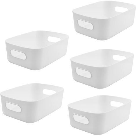 5 PCS Storage Basket, Plastic Baskets Storage Box Small Baskets with Handles Storage Container Organizer for Bathroom Kitchen (White, 20.5x15x7cm) (1/5)