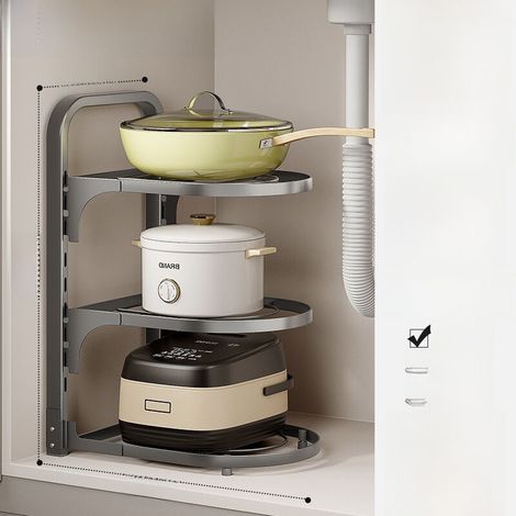 Étagère ronde renforcée 3 niveaux acier carbone, grande robustesse, sous cuisinière (1/5)
