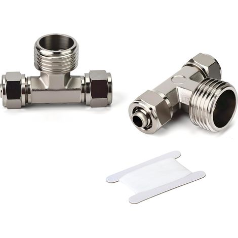 5 pièces Té pneumatique de raccordement par compression en laiton nickelé en forme de T, Séparateur de tuyau à 3 voies à filetage mâle central,1/8 BSP mâle × 8mm tube (1/5)
