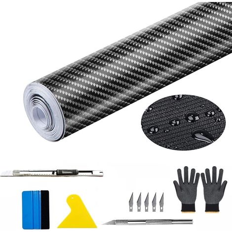 Car Covering, 6D Car Tinting Film, 300 x 30 cm, Black, Carbon Car Covering for Car, Motorcycle, Computer, Contains Tools for Installation of the Film (1/5)