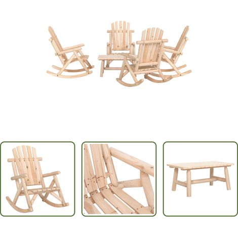 Holzschaukelstuhl - 5-tlg. Garten-Lounge-Set Massivholz Fichte (1/5)