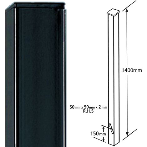 Square Flat Top Concrete-In Blank Post, Any Low Gates - Solid Steel - L50 x W50 x H1400 mm - Electro Galv./Black Powder Coated