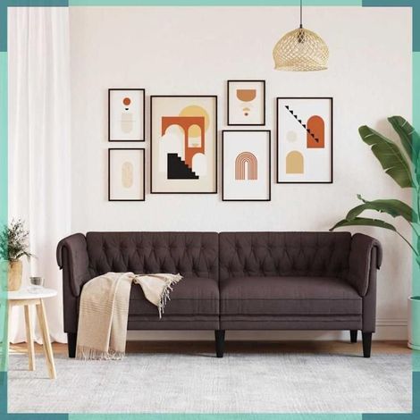 372559 Canapé Chesterfield 3 places marron foncé tissu (1/5)