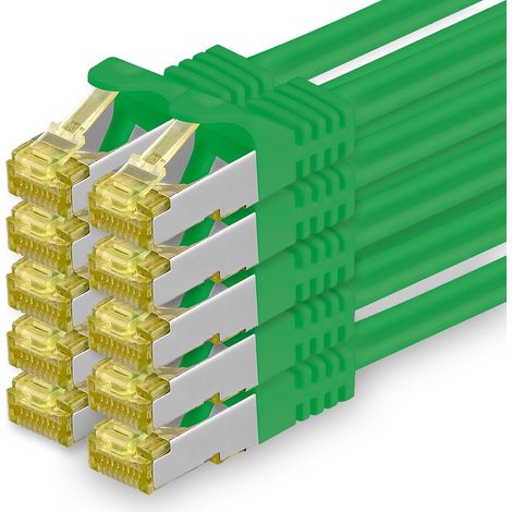 10x Câble réseau, RJ45, Cat7, 0,5m, SFTP, Vert, pour Routeur, Modem, Console