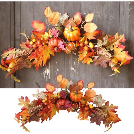 60CM Halloween Fall Maple Pumpkin Wreath (1/5)