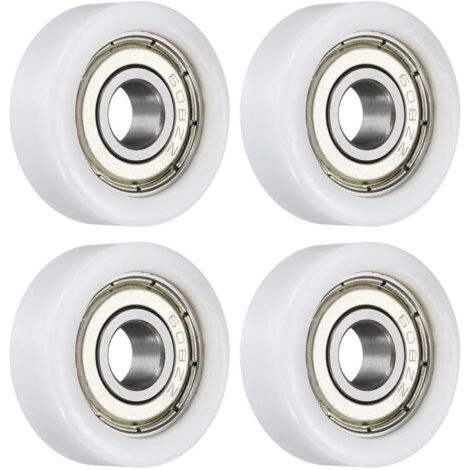 QORVA-Lot de 4 poulies de roulement à rouleaux - 8 x 28 x 10 mm - Roulettes plates avec roulement 608RS pour accessoires de matériel de meubles (blanc)