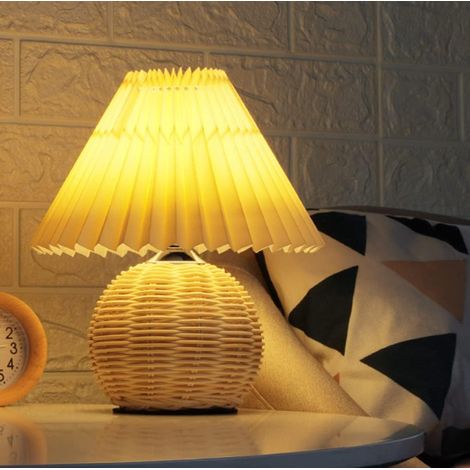 Nordique Ancien Lampe de chevet Minimaliste rotin lampe de table LED Lampe de bureau avec abat-jour en tissu salon garderie chambre à coucher Veilleuse D10×H28CM (1/5)
