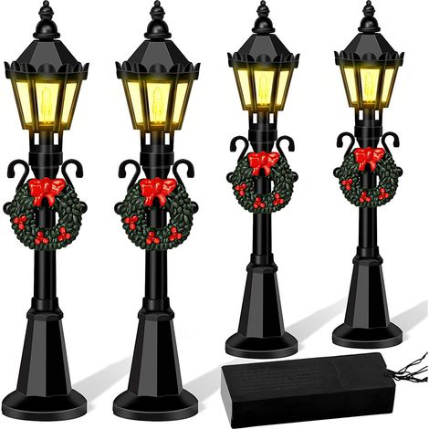 4 Pièces Mini Lampadaires de Noël pour Maison de Poupée - Éclairage de Jardin Féerique, Décoration de Village Miniature et Allées (1/5)