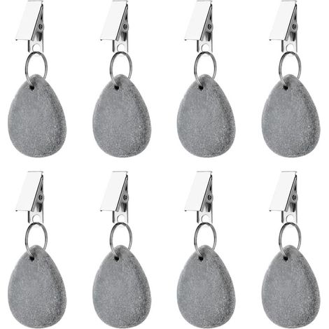 Lot de 8 poids de table, Poids de nappe pour tables d'extérieur, aspect marbre gris, avec pinces métalliques incluses, forme de larme (1/5)