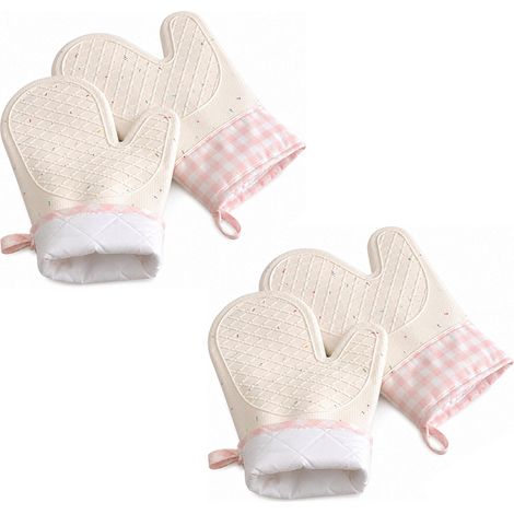 Guantes de cocina de silicona rosa resistentes al calor, juego de 4, resistentes al calor, antideslizantes, con un bonito diseño rosa. (1/5)
