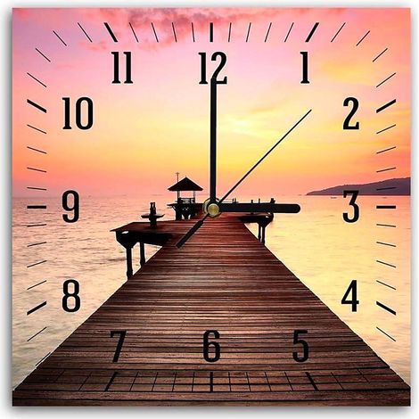 Horloge Ponton Coucher de Soleil – Décor Zen et Apaisant - 50 x 50 cm (1/5)