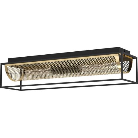 Plafond nohales acier noir, laiton e27 2x40w l: 64 cm b: 17cm h: 14,5 cm (1/2)