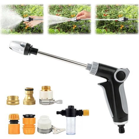 Idropulitrice ad alta pressione Aquoxis Mortar, con pistola ad acqua ad alta pressione girevole a 360°, asta lunga e 3 raccordi metallici, tre modalità di spruzzo, ideale per giardini e terrazze. (1/5)