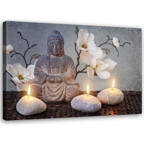Quadro su tela, Pietra di fiori grigi di Buddha - 60x40 (1/5)