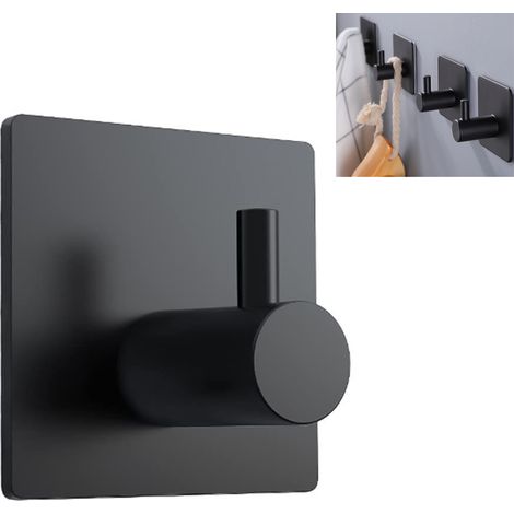 Crochet Mural Noir Imperméable - Porte Serviette Salle de Bain Acier Inox, Portemanteau Adhesif Autocollant, Accroche Pour Torchon de Cuisine (1/5)