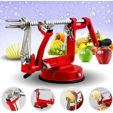 Éplucheur Pommes - 3 En 1 - Alliage Zinc Acier Inoxydable - Fixation Ventouse - Rouge - 30 x 13 cm (1/4)