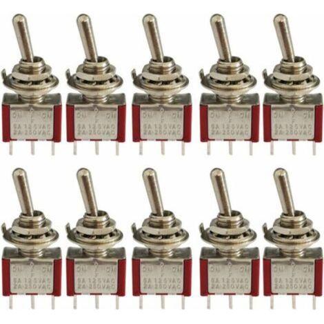 10 Pcs Mini Interrupteur à Bascule, AC 125V 6A / 250V 2A 3 Broches SPDT ON-OFF-ON 3 Broches 3 Positions SPDT Interrupteur à Bascule Autobloquant pour Pièces Auto Rouge (1/5)