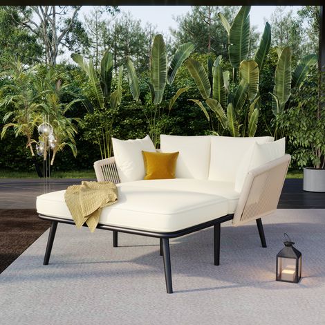 Divano da giardino 130x100x67 cm in acciaio e poliestere beige – MEUBLIV (1/5)