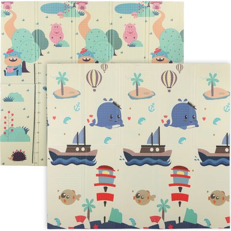 Tapis d'éveil bébé pliable réversible en mousse 196x176x1,5cm multicolore
