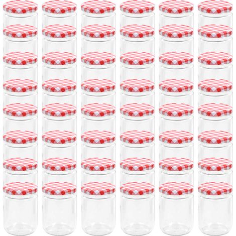 vidaXL Tarros de mermelada de vidrio tapa blanca y roja 48 uds 230 ml (1/2)