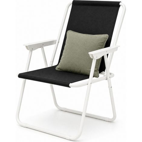 Chaise pliante de camping légère et compacte, dossier haut, assise confortable en tissu Oxford noir, structure métal, pour extérieur et intérieur  CHICFURN (1/5)